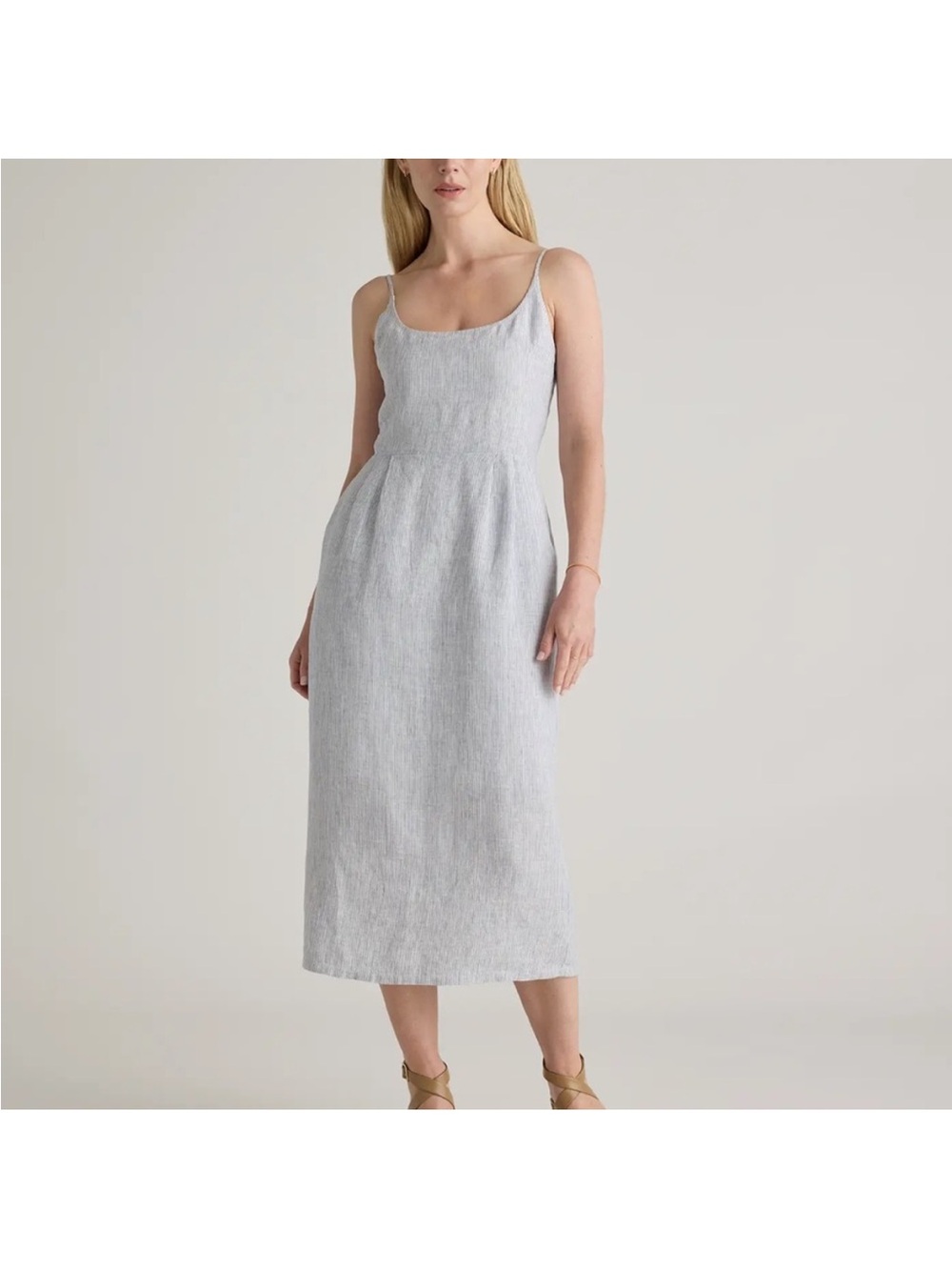 Quince 100% European Linen Scoop Neck Midi Dress Sz M